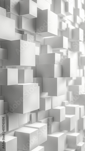 Block background wallpaper banner with copy space  randomly shifted  fading out white cube boxes