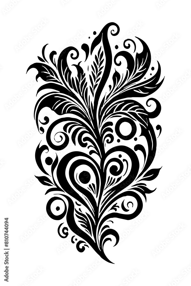Botanical black and white pattern. For use on tattoos, posters, textiles, T-shirt printing. Generated by Ai Botanical black and white pattern. For use on tattoos, posters, textiles, T-shirt printing. Generated by Ai