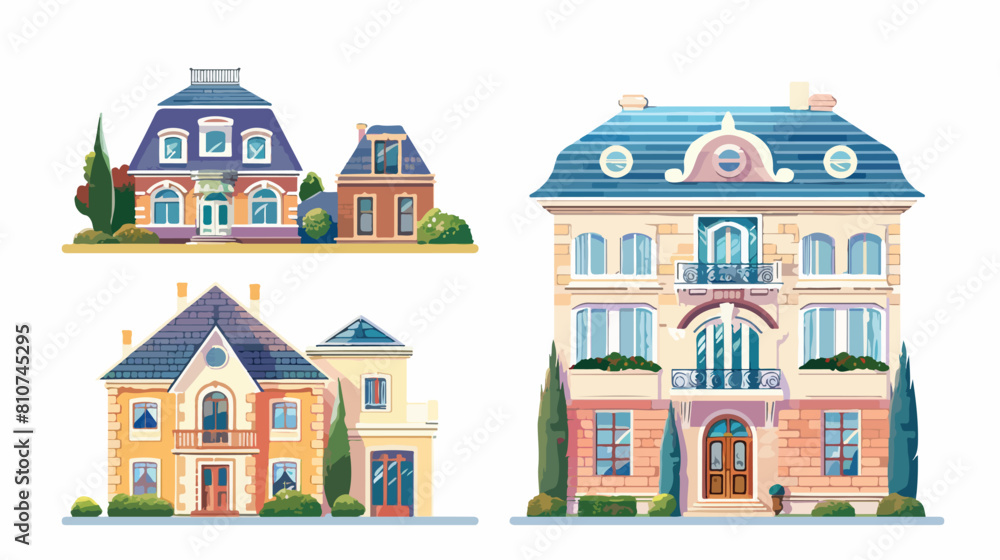 Four of different styles residential houses Colorful