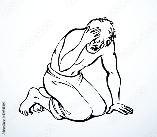 Vector drawing. Man bow praying