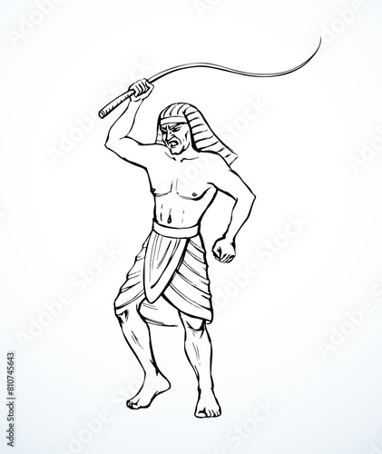 Vector drawing. Angry egyptian soldier