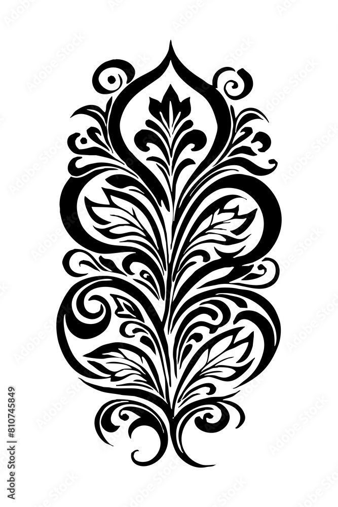 Botanical black and white pattern. For use on tattoos, posters, textiles, T-shirt printing. Generated by Ai Botanical black and white pattern. For use on tattoos, posters, textiles, T-shirt printing. Generated by Ai