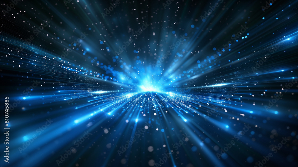 Blue Light Speed Effect with Particles in Dark Space Background
