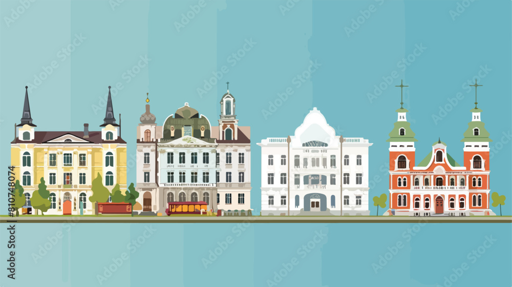 Four of Minsk city buildings famous places in flat style