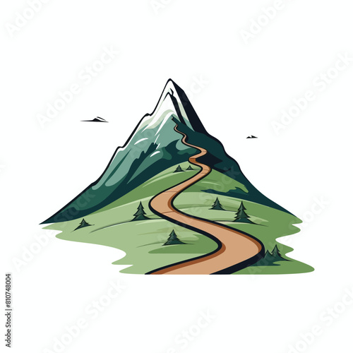 Vector of a mountain with a winding trail