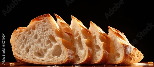Bread is a common staple food that is made from grains such as wheat or rye and is often enjoyed as part of a meal or used as a base for sandwiches It is typically soft and can be sliced or torn apar photo