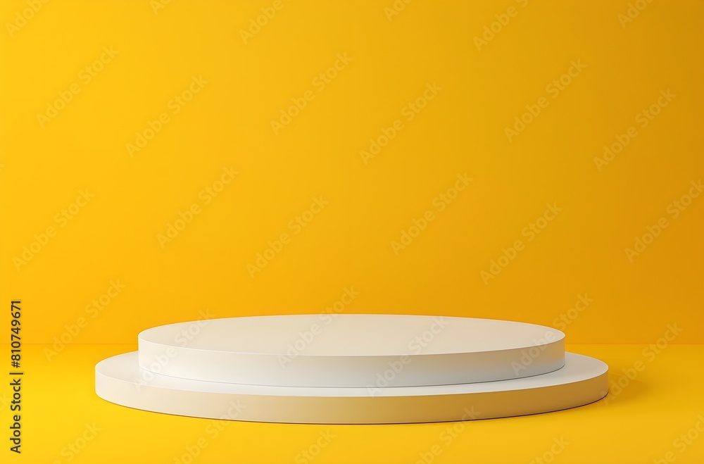 White empty podium pedestal for product presentation on yellow background, mock up template of a round stage platform in a flat lay composition, cinematic photography White empty podium pedestal for product presentation on yellow background, mock up template of a round stage platform in a flat lay composition, cinematic photography