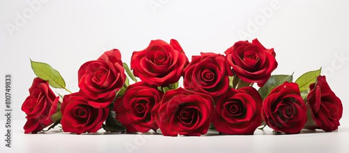 A stunning image featuring vibrant red roses set against a crisp white background Perfect for adding copy space to your design