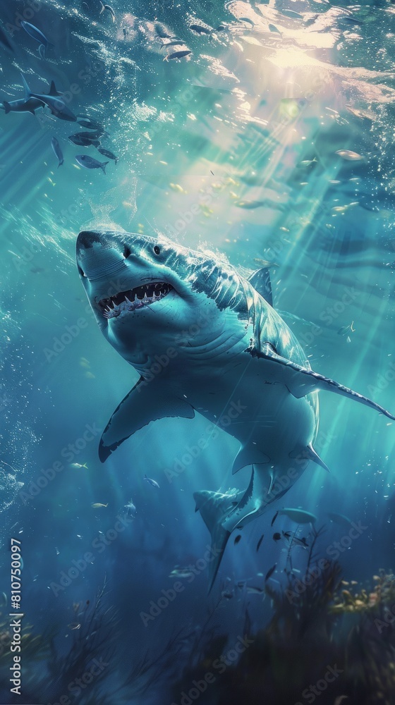 Fototapeta premium Great white shark in sea