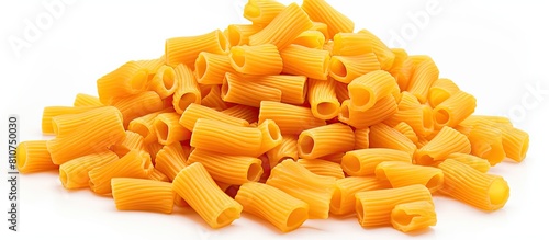 Copy space image featuring rigatoni on a white background allowing ample room for text photo