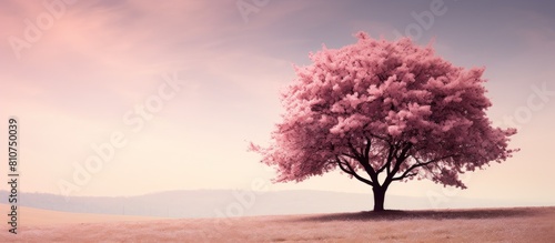 A beautiful pink blossom tree commonly known as cherry blossom creating a serene and picturesque environment Copy space image
