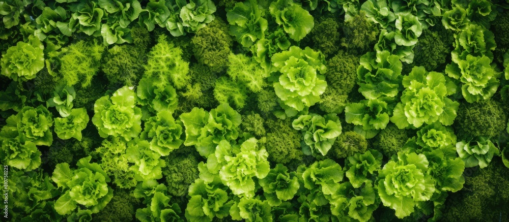 Aerial view of a lettuce garden with a copy space image for adding text