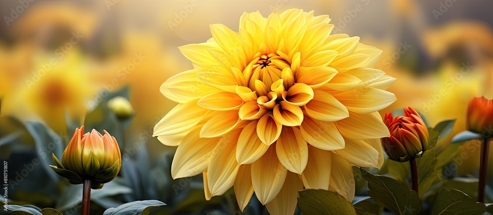 A stunning yellow flower in full bloom captured in a close up copy space image within the garden A stunning yellow flower in full bloom captured in a close up copy space image within the garden