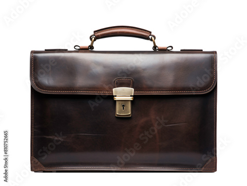 a brown leather briefcase with a lock