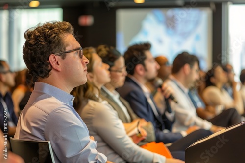 A speaker at a podium addresses a group of people seated in a lecture hall