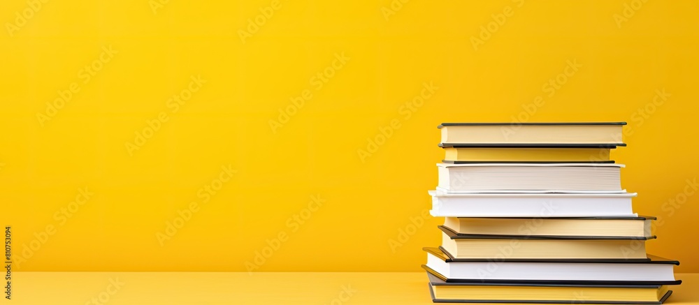Educational concept represented by notebooks on yellow background with copy space image Educational concept represented by notebooks on yellow background with copy space image