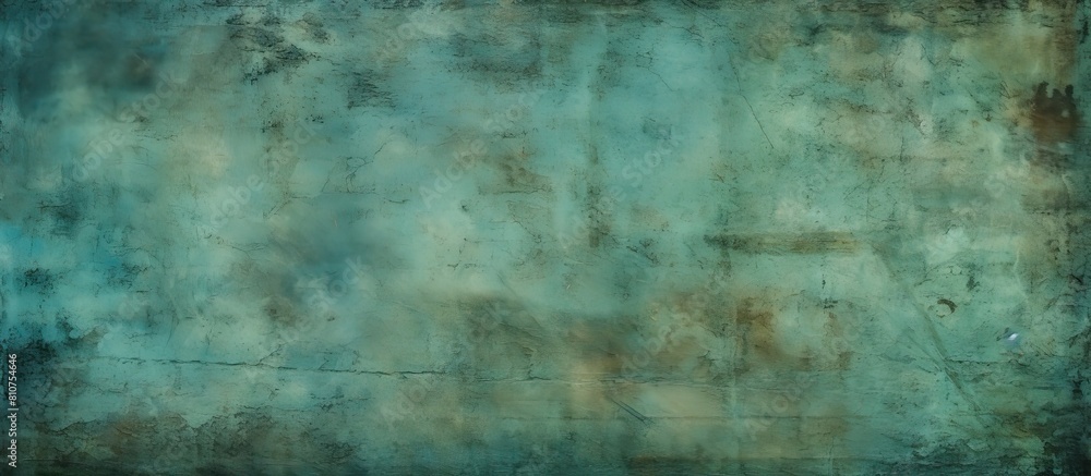 The grungy green texture has a wide and aged appearance with a faded blue pattern that adds character to design projects It features ample copy space for added creativity