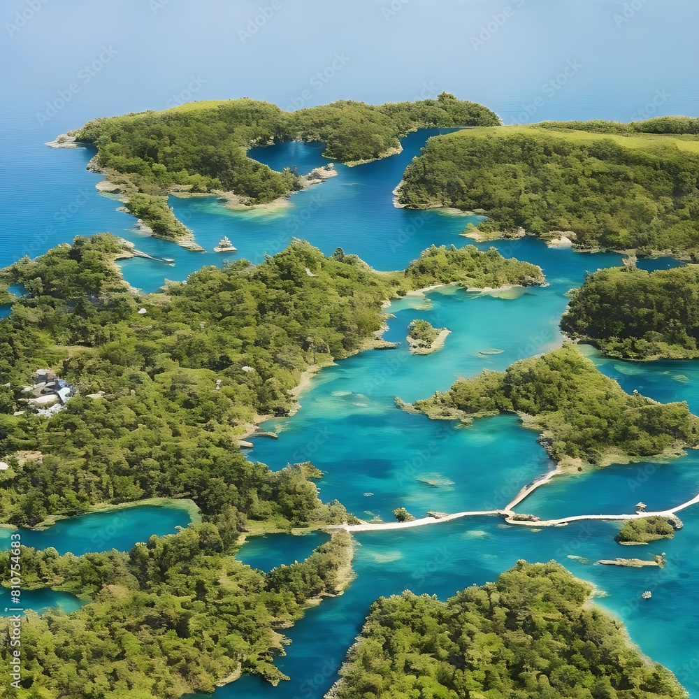 illustration of a group of islands in the middle of the sea seen from the air