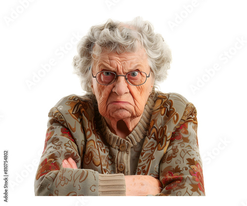 An old woman angry isolated on white transparent background, PNG File. Perfect for clipart