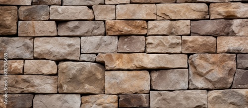 The image shows a close up of a brown granite stone wall It serves as a background image of a stone wall. Creative banner. Copyspace image
