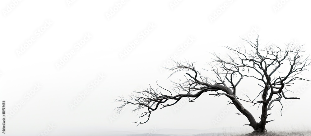Fototapeta premium A silhouette of a dried tree against a white background leaving copy space for an image