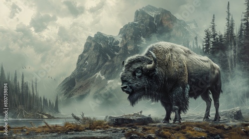 In the wild, the bison is a powerful symbol of strength and resilience. photo