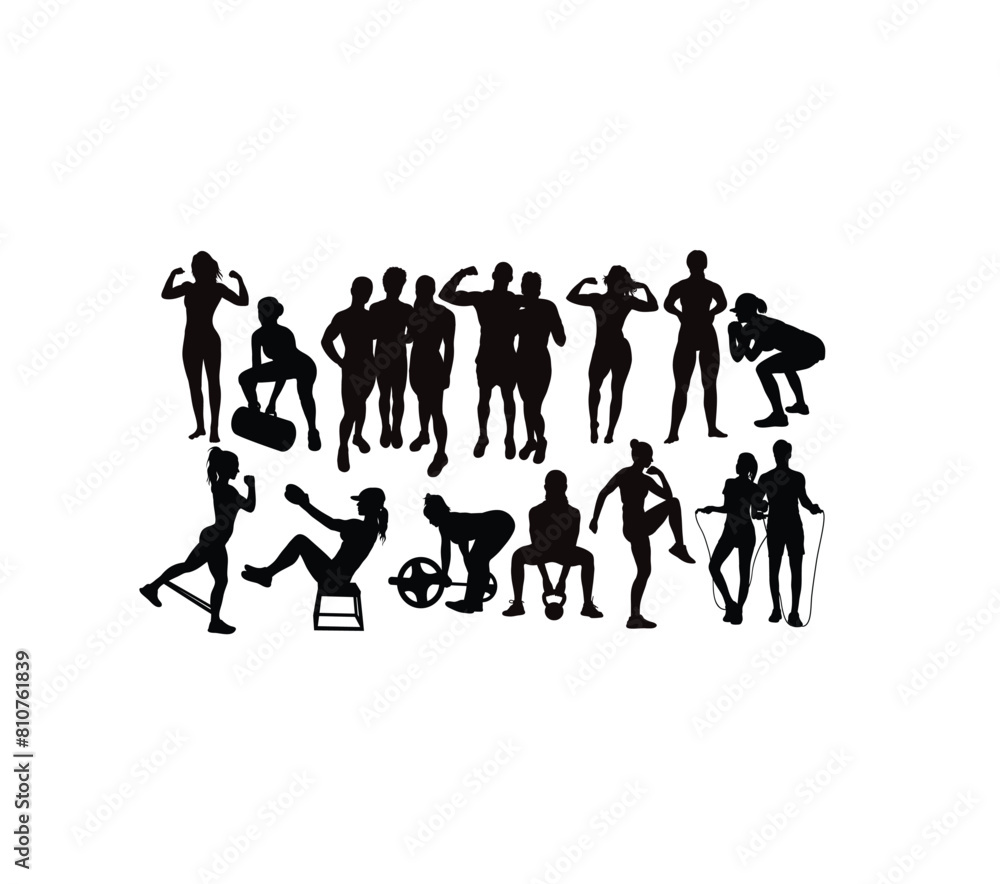 Sport Gym Fitness Activity Silhouettes, art vector design
Sport Gym Fitness Activity Silhouettes, art vector design