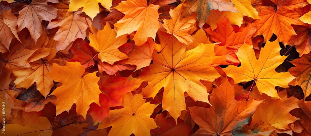 A pile of autumn leaves falling providing a perfect copy space image A pile of autumn leaves falling providing a perfect copy space image