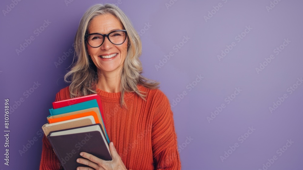 Smiling Woman Holding Colorful Books Smiling Woman Holding Colorful Books