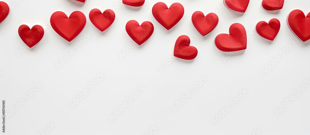 Copy space image of red hearts against a white backdrop
