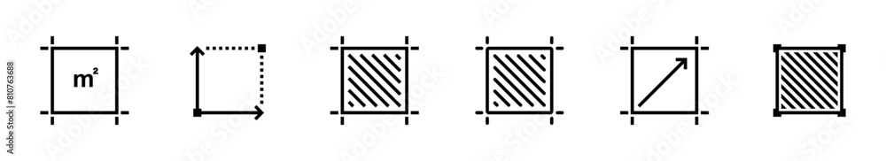 Square meter icon set. Isolated square meter icons on white background. Measuring land area symbol. Vector illustration. Square meter icon set. Isolated square meter icons on white background. Measuring land area symbol. Vector illustration.