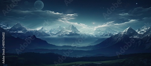 A captivating image capturing the beauty of a nighttime mountain landscape. Creative banner. Copyspace image