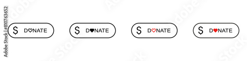 Donate button icon set. Support symbol. Charity contribution. Vector illustration.