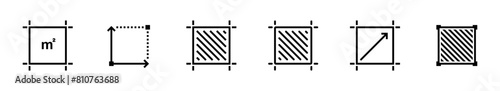 Square meter icon set. Isolated square meter icons on white background. Measuring land area symbol. Vector illustration.