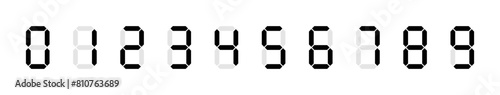 Digital numbers 0 - 9. Vector isolated elements. Digital calculator number set. Vector illustration.