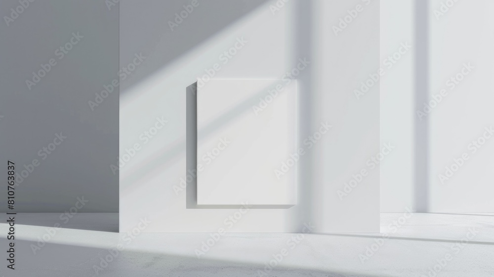 Blank white picture banner, on a white wall. Minimalistic style, light from the window. Blank white picture banner, on a white wall. Minimalistic style, light from the window.
