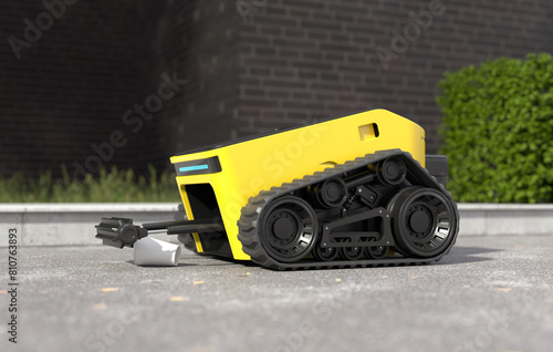 Automatic garbage collection robot, Cleaning technology, Cleaning robot. 3D illustration
