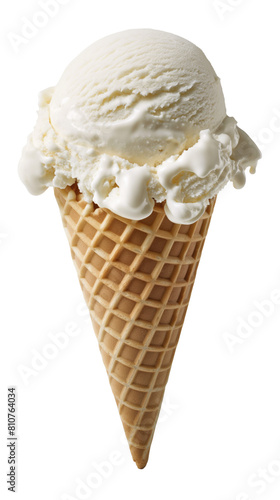 Vanilla ice cream in a waffle cone, carved background
