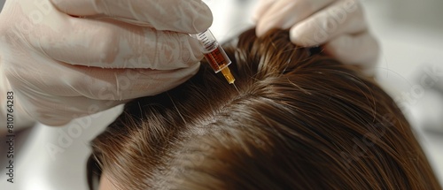 Hair regeneration treatment with plasma injections on a womans head, administered by a cosmetologist