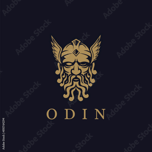 Head of Nordic Odin God logo vector illustration on dark background
