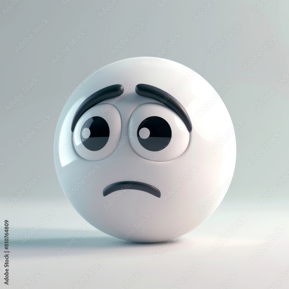 3D render of a white emoji with the thinking sad face 3D render of a white emoji with the thinking sad face