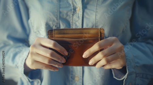 A Woman Holding Leather Wallet photo