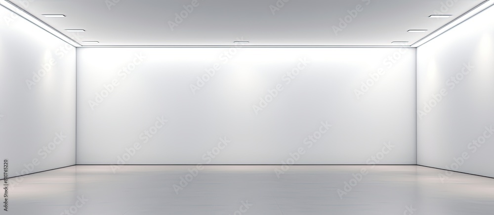 An art gallery s interior features an empty white wall illuminated by spotlights with ample space for displaying artwork 145 characters An art gallery s interior features an empty white wall illuminated by spotlights with ample space for displaying artwork 145 characters