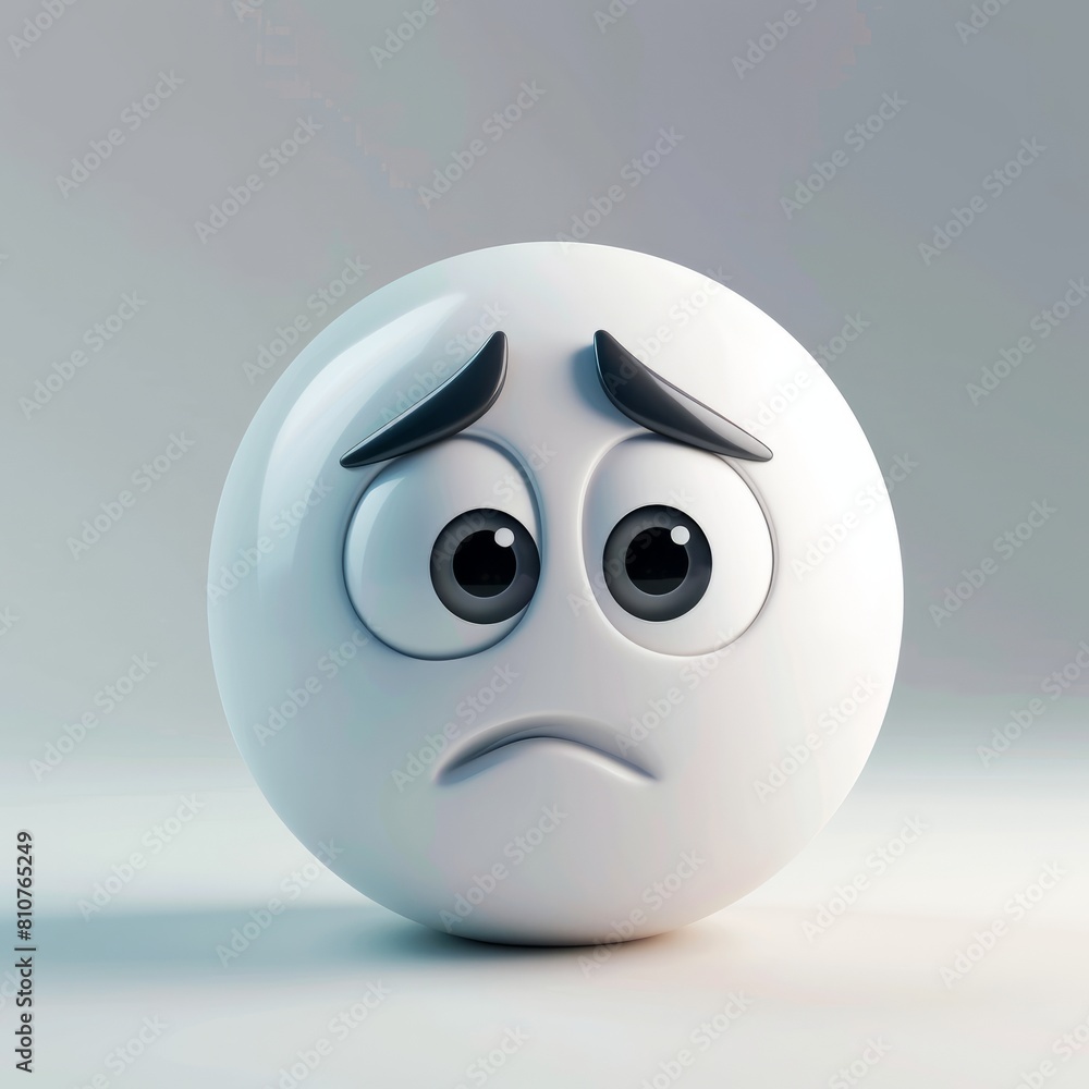 3D render of a white emoji with the thinking sad face 3D render of a white emoji with the thinking sad face