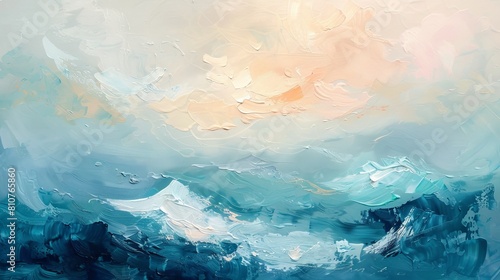 Abstract art in pastel impasto style  depicting calm underwater life with blurry textures and wave-like brushstrokes