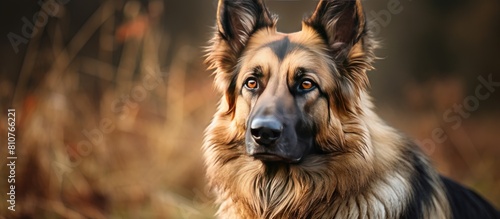 A stunning German shepherd dog with a striking appearance displaying elegance strength and intelligence Includes copy space image