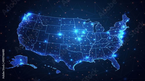 Abstract image of a USA map in the form of a starry sky or space 