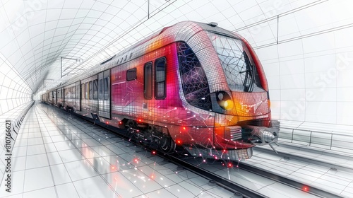 Fototapeta Naklejka Na Ścianę i Meble -  Abstract low poly 3d wireframe of modern train