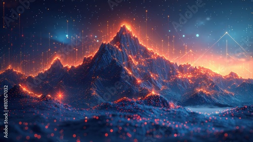 Abstract digital mountain and growth graph photo