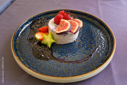 Blueberry Panna Cotta, Fruit Pannacotta, Creamy Italian Dessert, Panacotta with Figs, Raspberries, Strawberries